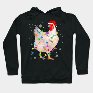 Chicken Christmas Lights Xmas Santa Hat Animals Lover Hoodie